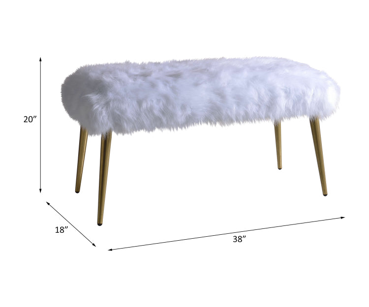 Bagley Ii White Faux Fur & Gold Finish Bench