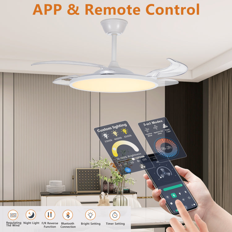 Retractable S With Lights,42 Inch With Light And Remote Control,Flush Mount,Dc Reversible,3Cct,Low Noise,White For Bedroom,Living Room,Kitchen,Indoor
