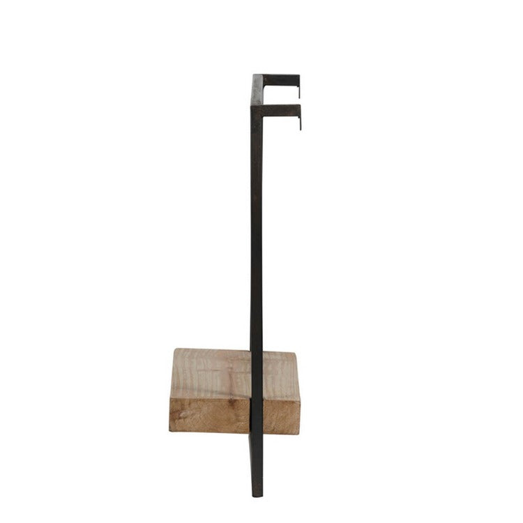 Yin 18 Inch Wall Shelf, Rectangular Industrial Frame, Black Iron Brown Wood