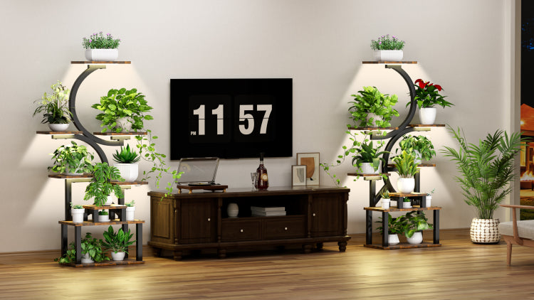 8 Tiered Indoor Plant Stand With 5 Grow Lights, 10 Level Stepless Dimming, Durable Thickened Metal Steel Pipe 0.8Mm For Living Room, Garden