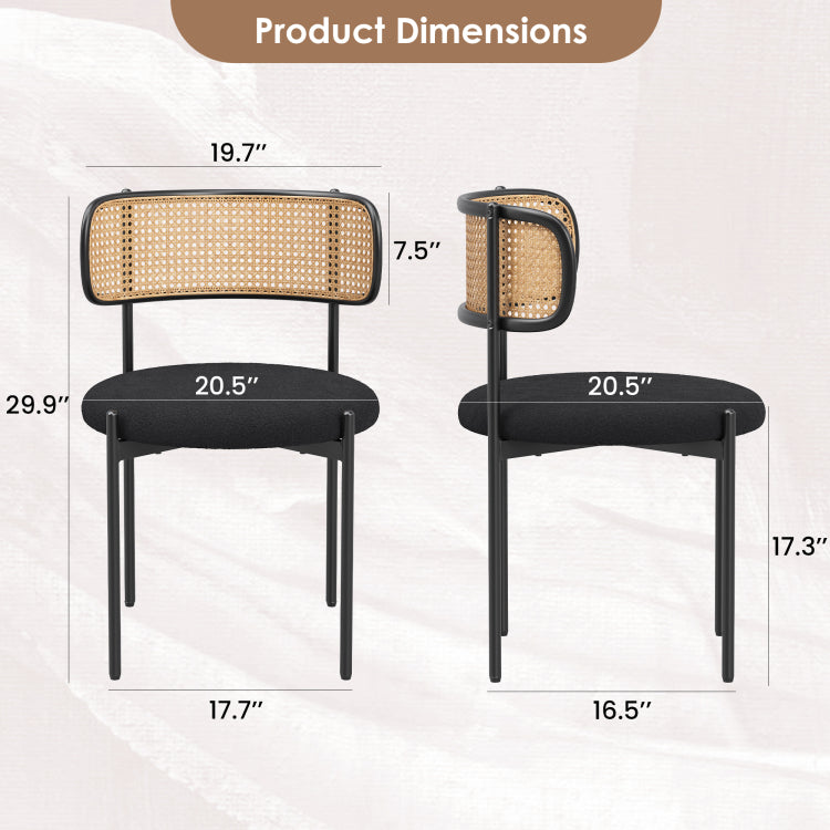 Modern Upholstered Dining Chairs Set Of 2,Rattan Back Dining Room Chairs,Accent Kitchen Chairs With Metal Legs