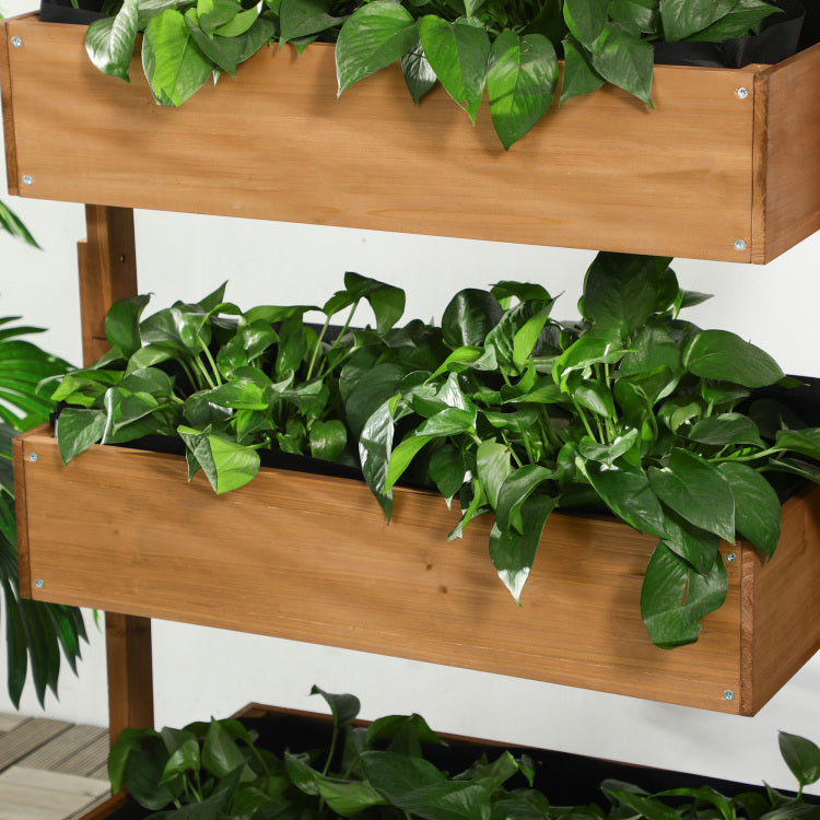 Outsunny Vertical Garden Planter, Wooden 4 Tier Planter Box, Self Draining With Non Woven Fabric For Outdoor Flowers, Vegetables And Herbs, Orange