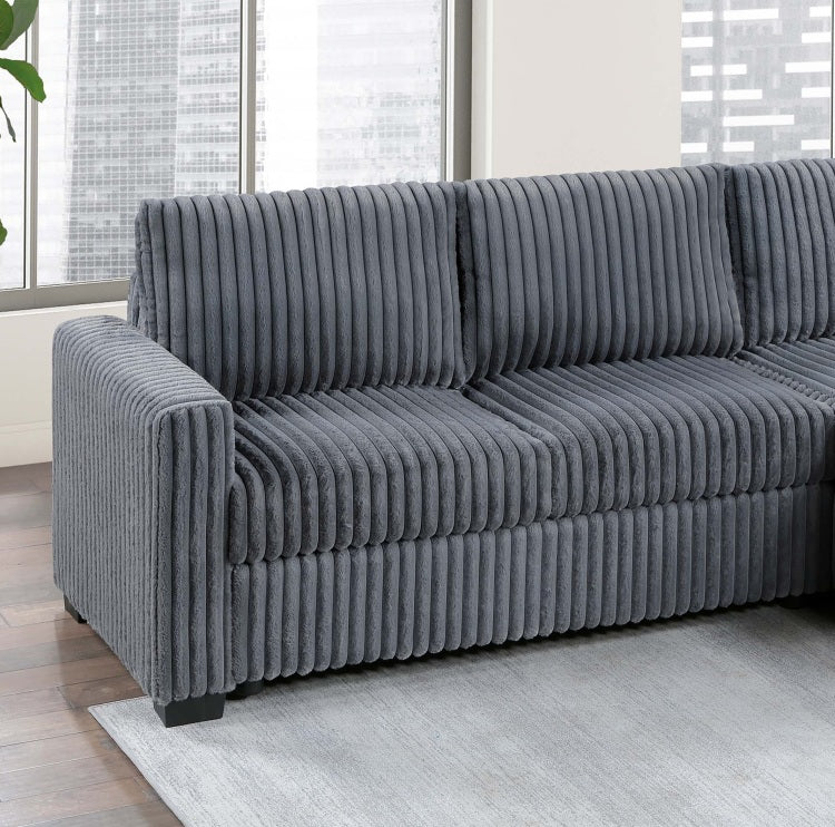 Modern Contemporary Style 2Pc Sectional Sofa Right Arm Chaise Left Arm Sofa Plastic Legs Corduroy Upholstered Dark Gray Finish Primary Living Room