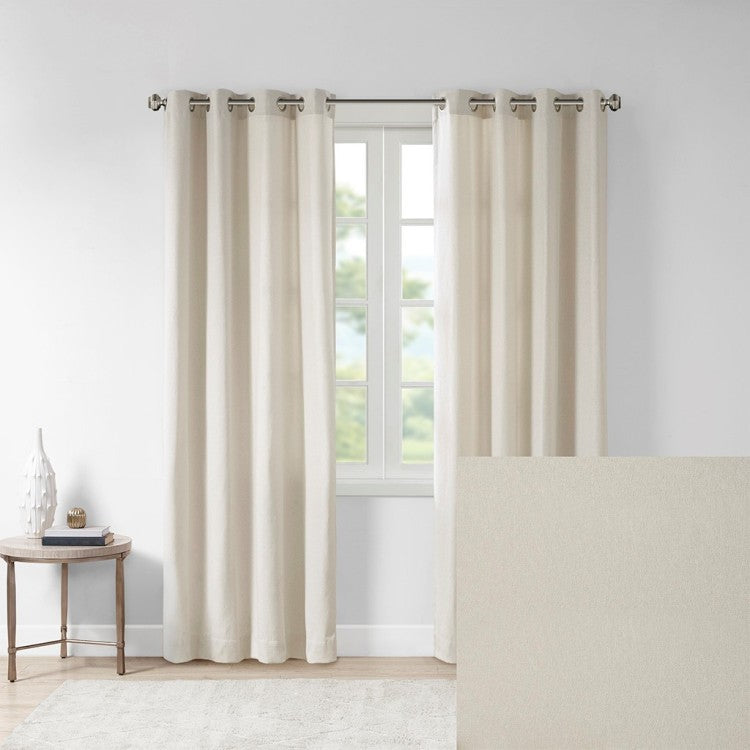 Plaid Rod Pocket And Back Tab Curtain Panel With Fleece Lining Natural 50X84"