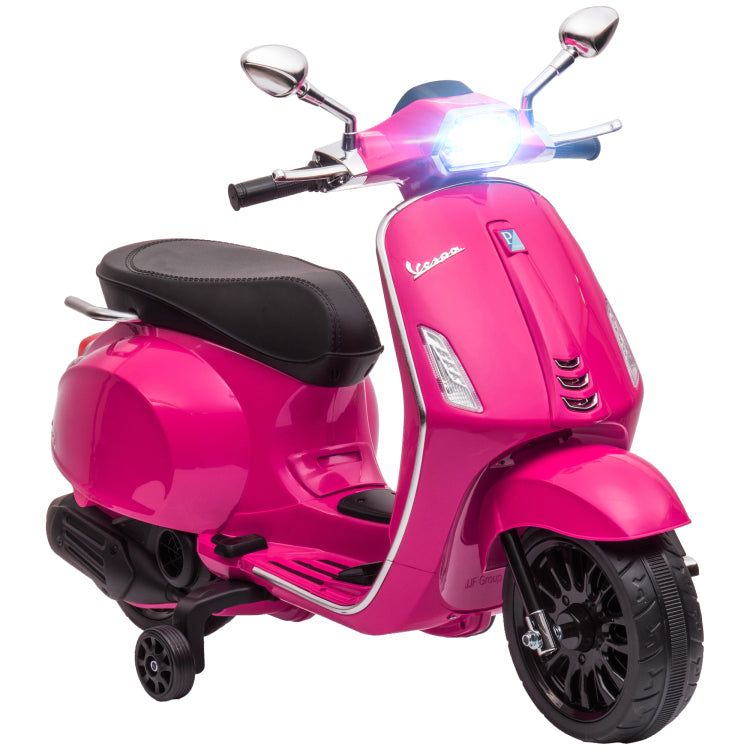 Qaba Vespa Licensed Electric Motorcycle For Kids, 6V Toddler Motorcycle, Battery Operated Motorbike For Kids With Music, Fm Radio, Headlight, Single Button Start For 3 6 Years, Pink