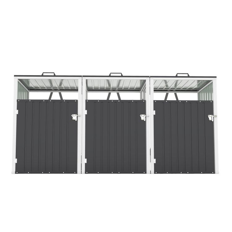 Garbage Bin Shed Stores 3 Trash Cans With Pneumatic Support Rod, With Lockable Doors & Waterproof Lid Chain, For Patio,Garden,Backyard,Grey