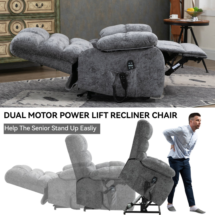 Lift Recliner Chair Heat Massage Dual Motor Infinite Position Up To 350 Lbs Large Electric Power Lift Recliners With Power Remote, Medium Firm And Heavy Duty, Grey