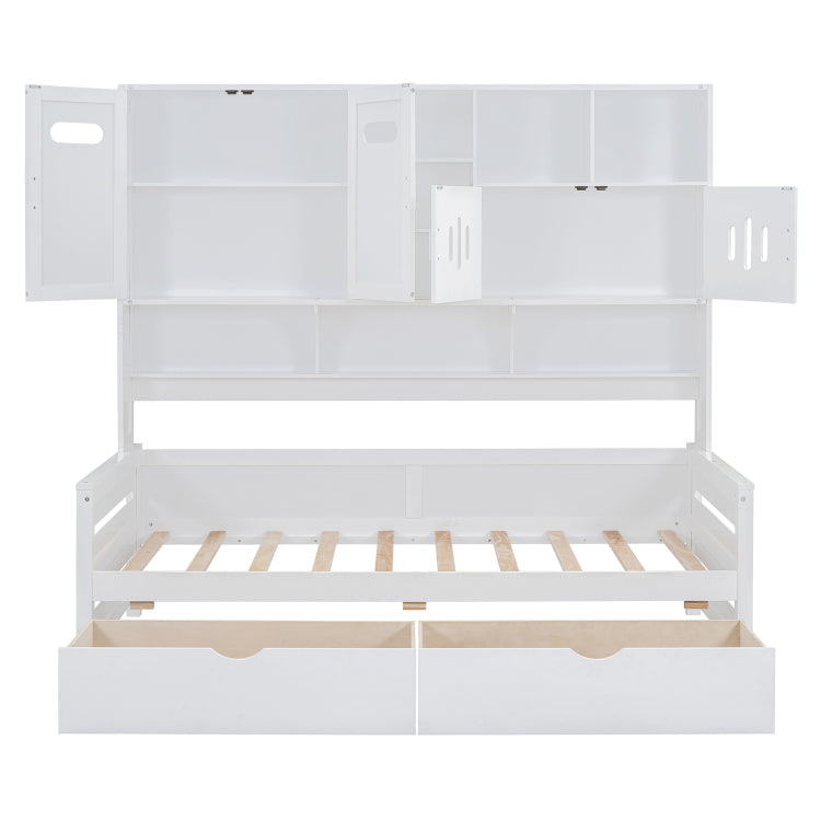 Twin Size Wooden Daybed With 2 Drawers, And All In One Cabinet And Shelf, White
