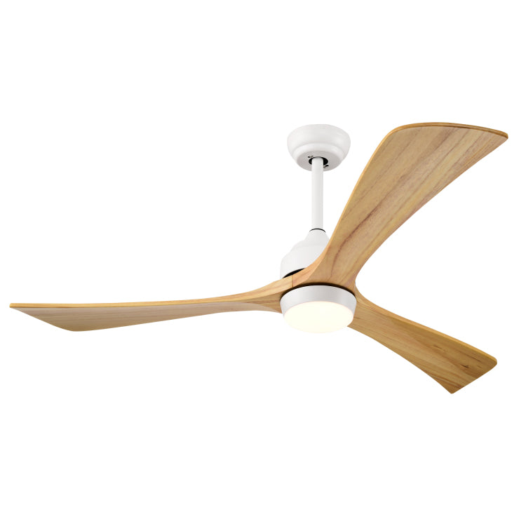 52" Solid Wood Blades With Lights Remote Control,Quiet Dc Motor 3 Blade S 6 Speed Levels,Reversible , For Patio Living Room, Bedroom, Office,Indoor. White Natural