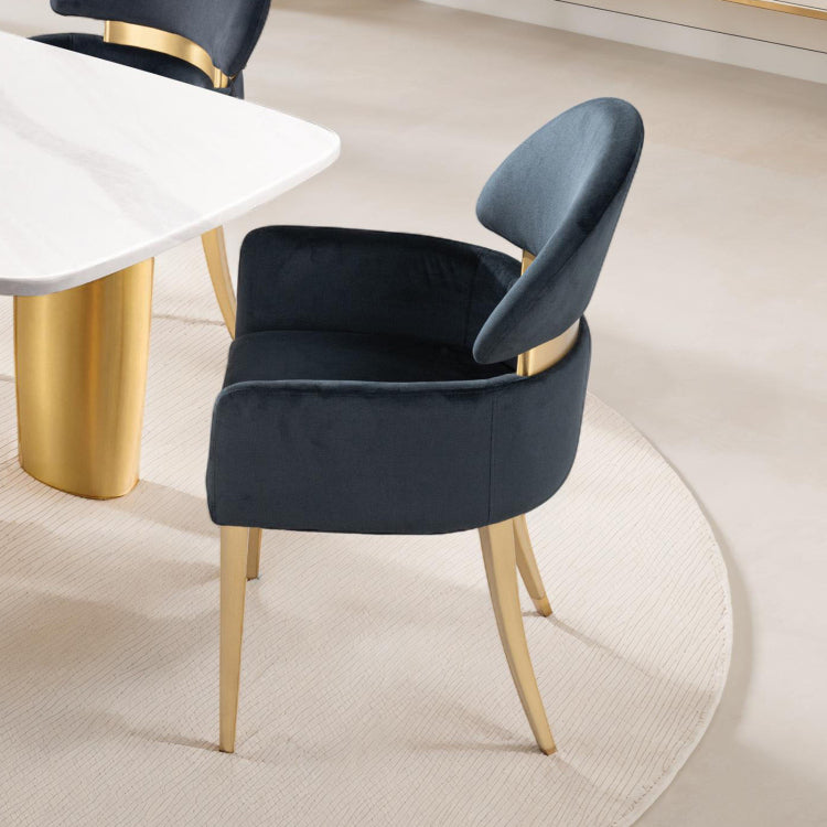 Contemporary Style 2Pc Arms Chairs Stainless Steel Gold Matte Finish Dining Room Furniture Black