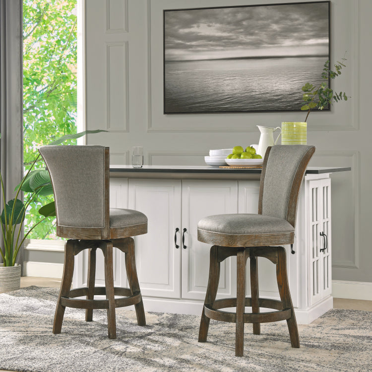 Henry 27" Armless Swivel Counter Height Bar Stool, Heathered Grey Linen