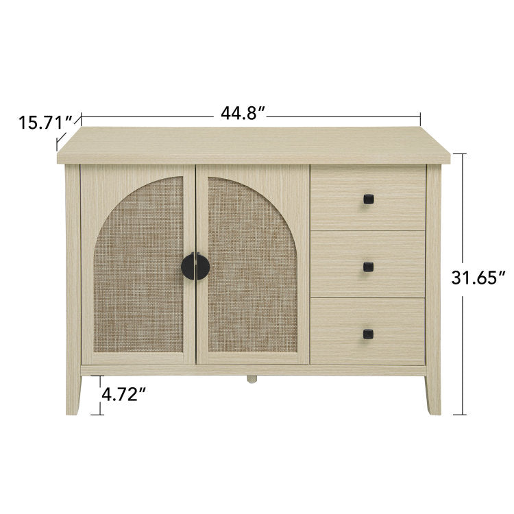 Rattan 2 Door 3 Drawer Cabinet, Suitable For Bedroom, Living Room, Study