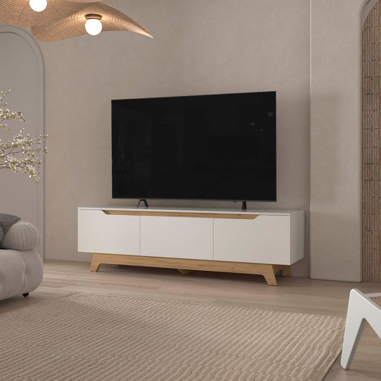 Lyman Entertainment Center With Two Doors. White And Natural Oak