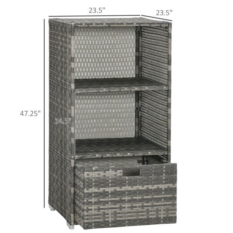 Outsunny Valet Pool Towel Rack, Waterproof Pe Plastic Rattan Wicker Storage Organizer, Indoor Outdoor Spa, And Hot Tub Accessory Storage, 2 Shelves, 1 Basket Drawer, Gray
