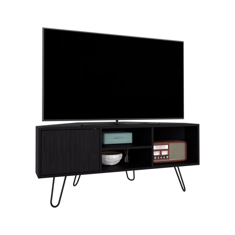 Tv Stand, 1 Door, 3 Shelves, 4 Legs, Black