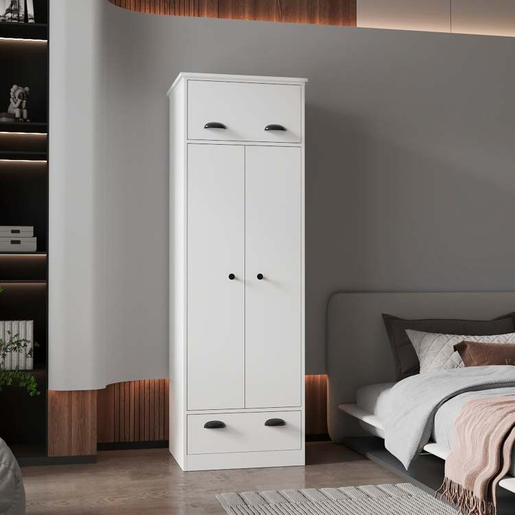 White Double Door And 1 Drawer Armoire