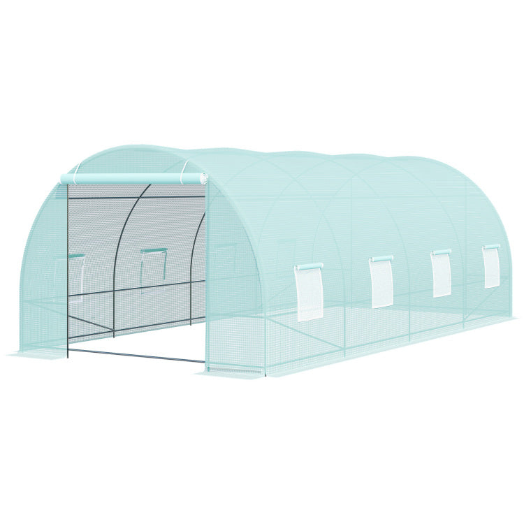 Outsunny 20' X 10' X 7' Walk In Tunnel Greenhouse, Garden Warm House, Large Hot House Kit With 8 Roll Up Windows & Roll Up Door, Steel Frame, Green