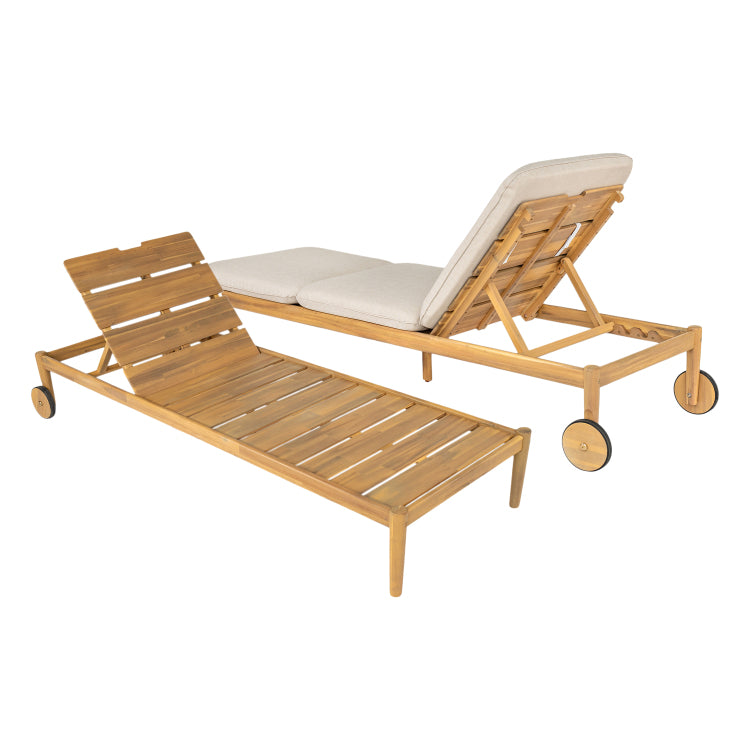 Riviera Outdoor Chaise Lounge With Wheels, Acacia Wood Frame Set Of 2