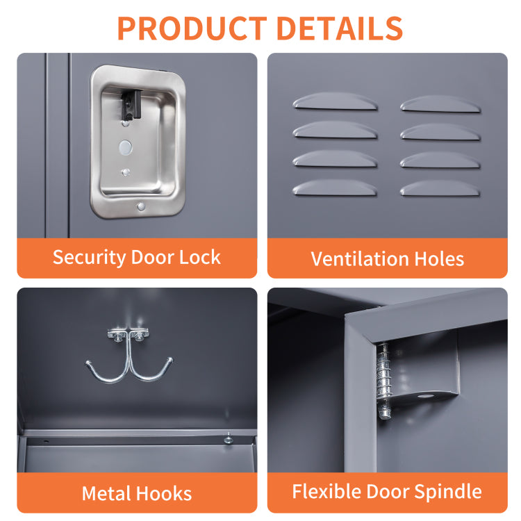 3 Door 72"H Metal Lockers With Lock For Employees,Storage Locker Cabinet For Home Gym Office School Garage,Gray