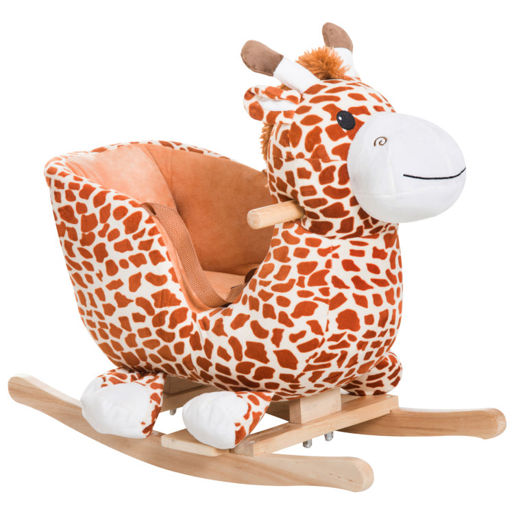 Qaba Kids Plush Rocking Horse Giraffe Style Themed Ride On Chair Toy With Sound Brown