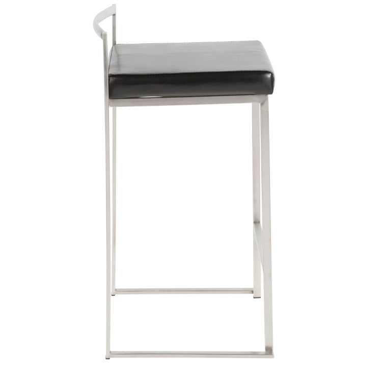Contemporary Stackable Counter Stool In Black Faux Leather Set Of 2