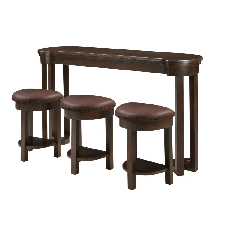 4 Piece Bar Table Set With3 Pu Upholstered Bar Stools, Breakfast Table With 3 Padded Stools Solid Wood Counter Height Dining Table Set For Living Room, Dining Room. Espresso