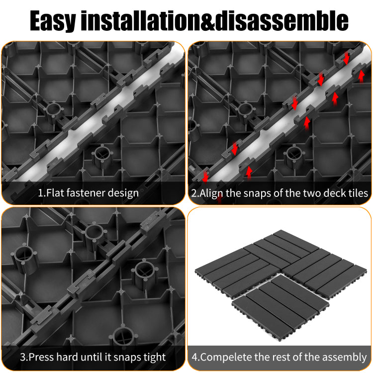 Plastic Interlocking Decking Tiles, 44 Packs Of Terrace Decking Tiles, 12 Inches X 12 Inches Waterproof For All Weather Use, Backyard Pool Decking Tiles, Dark Gray