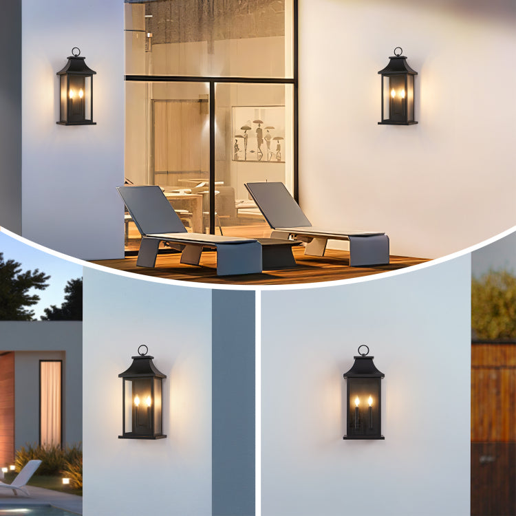 Outdoor Wall Lantern 2 Light, 22" Large Outside Wall Sconce, Modern Black Wall Light Fixture With Glass, Waterproof Exterior Lamp For House, Porch, Garage Bulbs Not Included