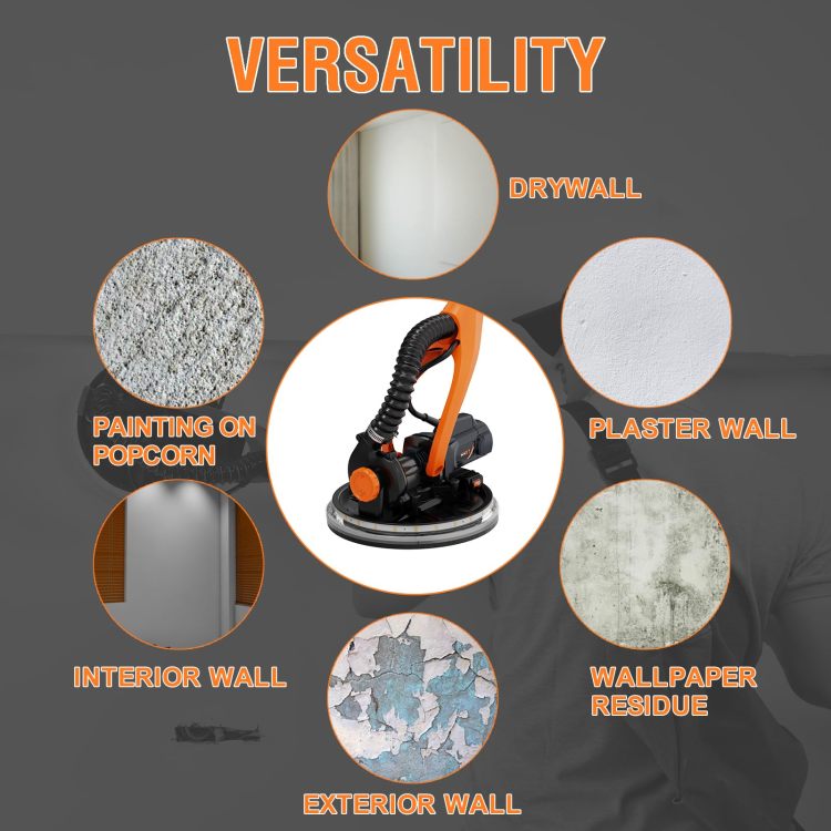 Drywall Sander With Vacuum Dust Collection, 6 Variable Speed Foldable Telescopic Electric Wall Sander, Popcorn Ceiling Removal Tool, 1900Rpm Power Sander Tool, Led Light, 18Pcs Sanding Discs