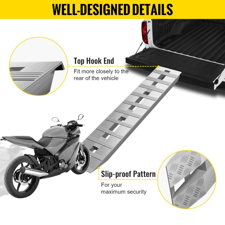 60'' X 12'' X 2.5''Aluminum Trailer Ramps 6000Lbs Total Beavertail Hook End 1 Pair 2 Ramps