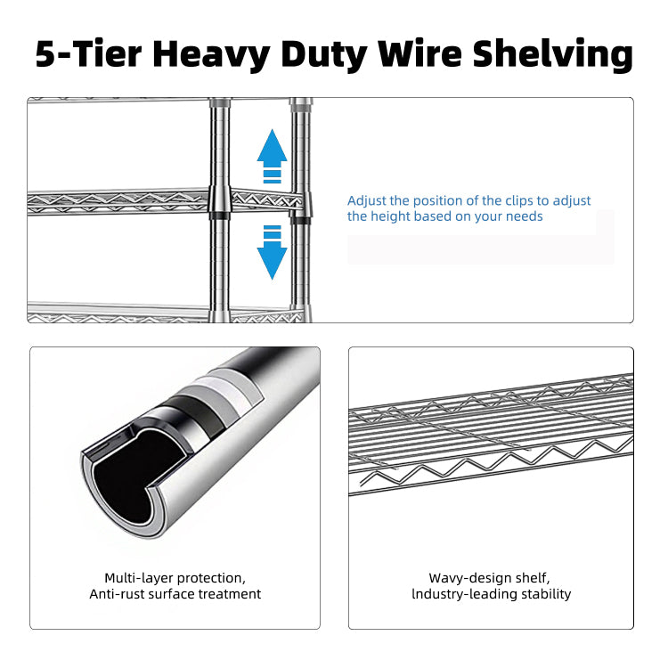 1250 Lbs Steel Heavy Duty 5 Tier Utility Shelving Unit Steel Organizer Wire Rack For Home,Kitchen,Office,Chrome 13.7" D X 23.6" W X 62.4" H