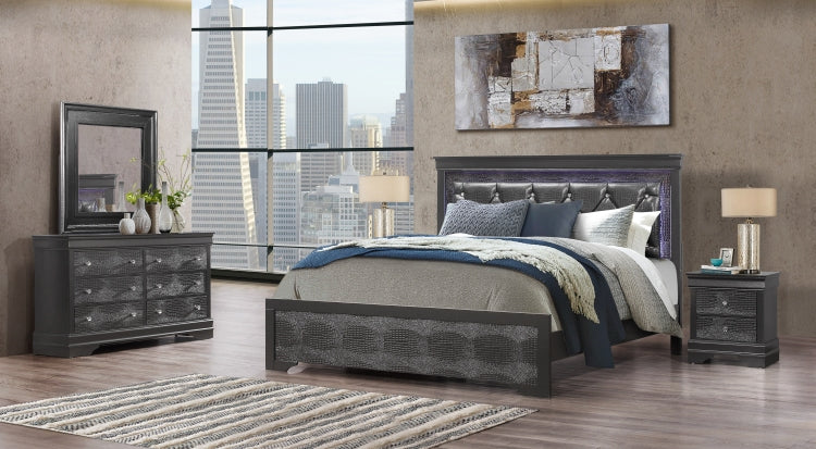 Shaker Crocodile Metallic Grey Nightstand
