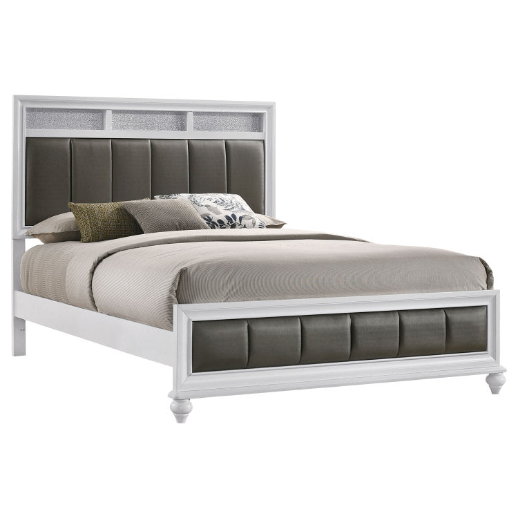 Talia White And Grey Upholstered Queen Panel Bed