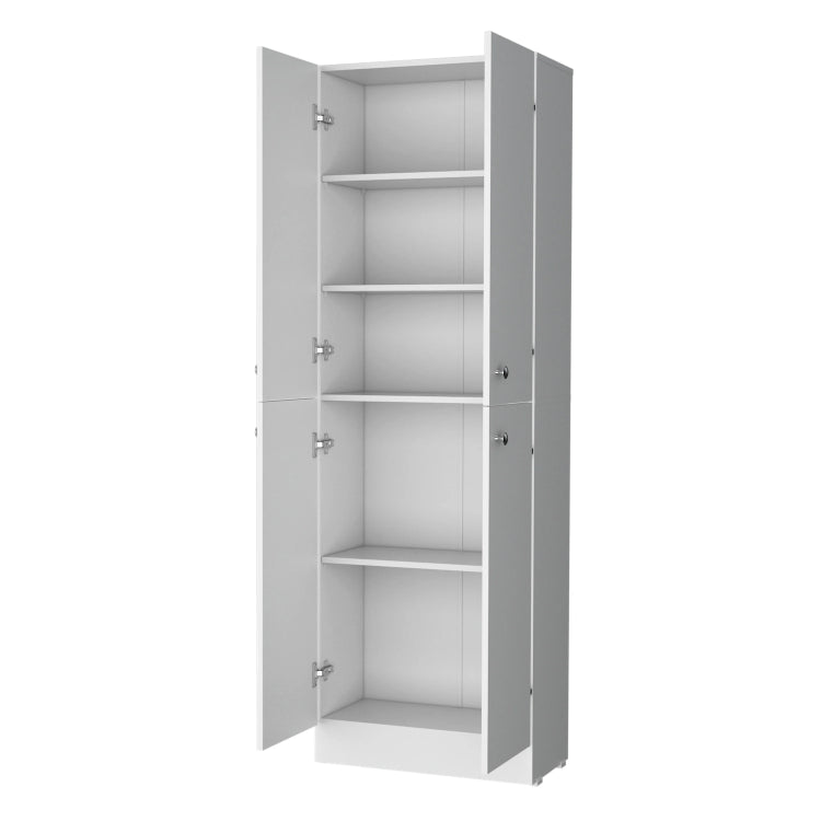 White Pantry Cabinet With 4 Doors And 5 Hidden Shelves