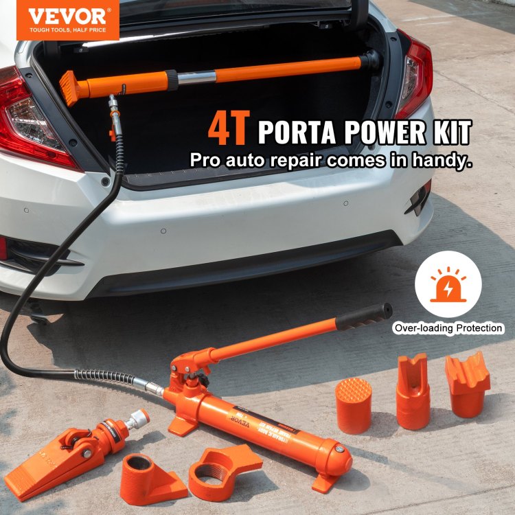 4 Ton 8800 Lbs Porta Power, Portable Hydraulic Ram With 3.9 Ft 1.2 M Oil Hose, Auto Body Frame Repair Kit With Storage Case For Car Repair, Truck, Farm