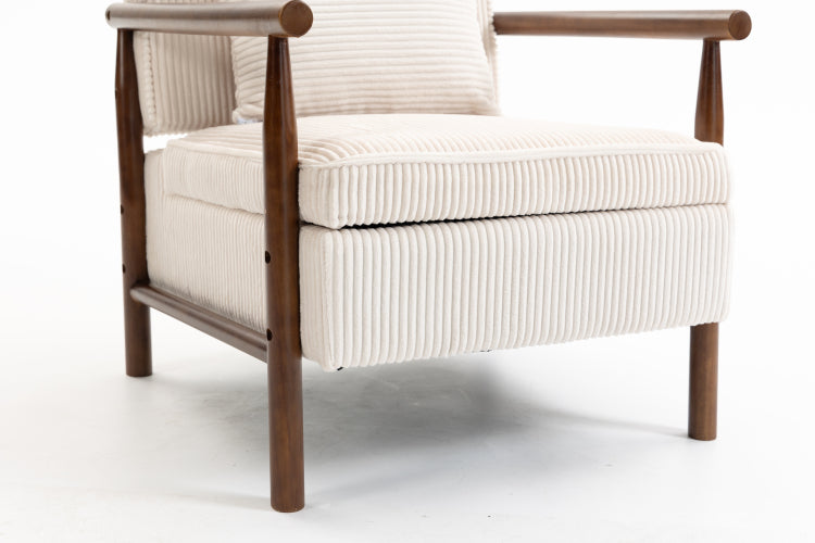 Storage Chair,Mid Century Modern Accent Chair With Wood Frame, Upholstered Living Room Chairs With Waist Cushion, Reading Armchair For Bedroom Sunroom