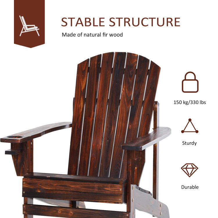 Outsunny Wooden Adirondack Chair, Outdoor Patio Lawn Chair With Cup Holder, Weather Resistant Lawn Furniture, Classic Lounge For Deck, Garden, Backyard, Fire Pit, Brown