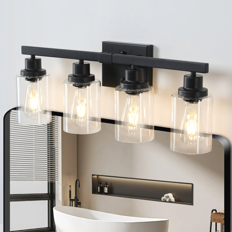 24" Modern Black 4 Light Bathroom Vanity Light Fixture, Industrial Wall Sconce With Clear Glass Shades For Mirror, Bathroom, Bedroom, And Hallway No Bulbs