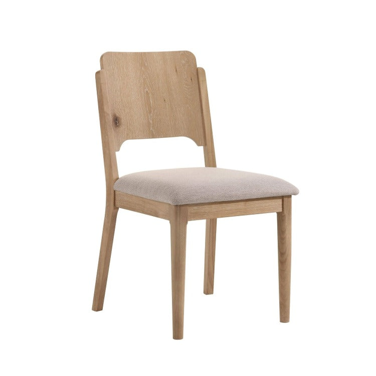 Aruk Dining Chair Set Of 2, Khaki Padded Fabric Seat, Brown Wood Legs