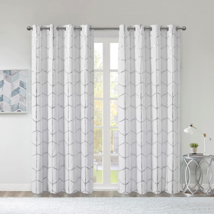 Total Blackout Metallic Print Grommet Top Curtain Panel Only 1 Pc Panel