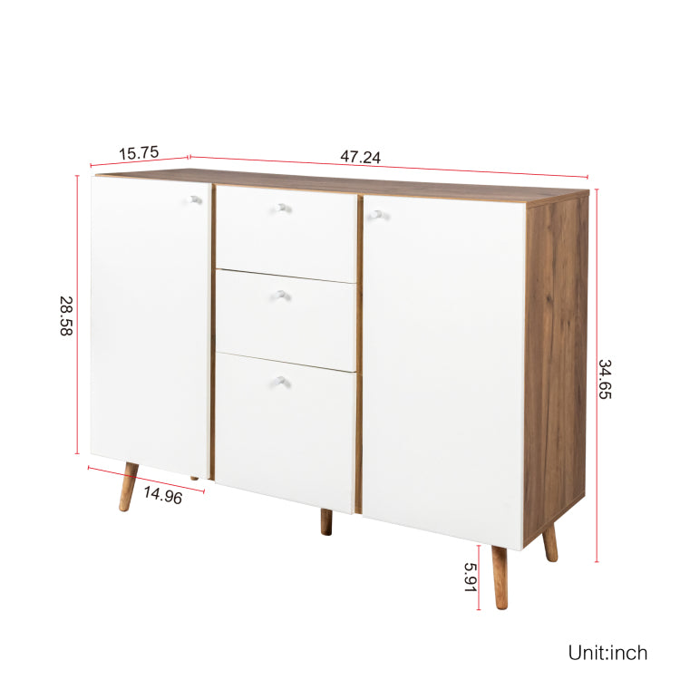 Sideboard Buffet Cabinet With 3 Drawers & 2 Doors,47.24"Buffet Cabinet With Adjustable Shelves For For Living Room Dining Room Hallway,Kitchen