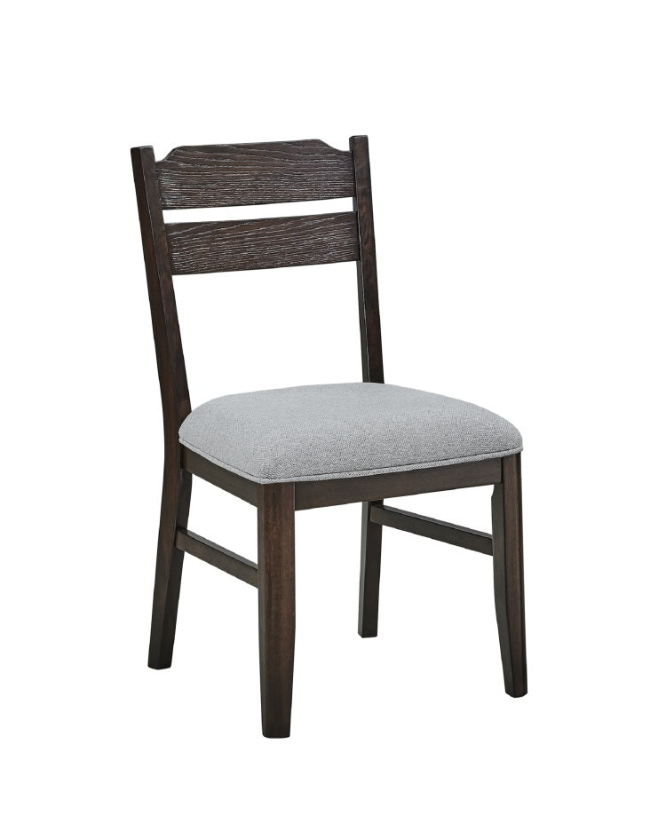 2Pc Dark Oak Finish Chair Dining Room Wooden Frame Gray Upholstery Seat Furniture