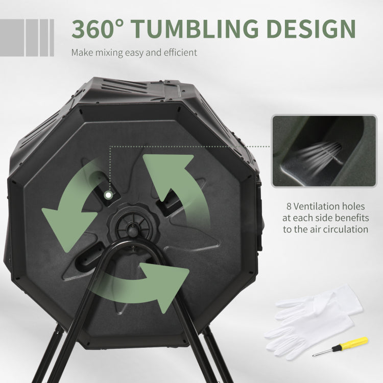 Outsunny Tumbling Compost Bin Outdoor 360 Dual Chamber Rotating Composter 43 Gallon, Black