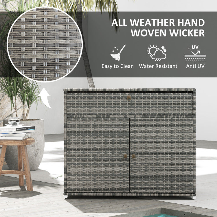 Outsunny Outdoor Towel Rack & Pool Toy Cabinet, Hot Tub Accessory Storage, Freestanding Pe Rattan Wicker Cabinet With Drawer For Indoor, Outdoor Swimming Pool, Spa, Gray