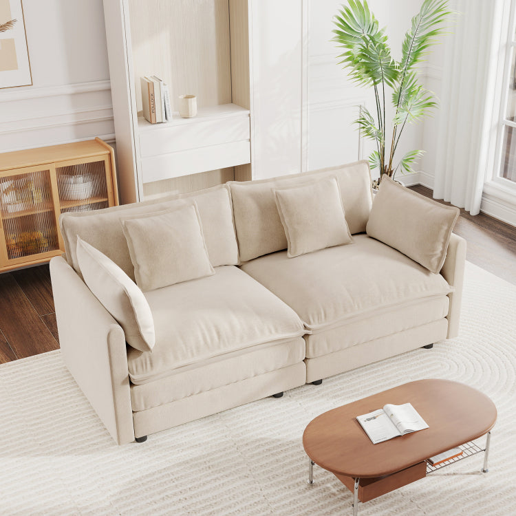 Modern Fabric Loveseat Sofa Couch For Living Room, Upholstered Large Size Deep Seat 2 Seat Sofa With 4 Pillows ,Light Coffee Chenille