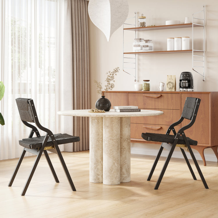 Wood Folding Chairs, Foldable Chairs Wooden Indoor Stackable Dining Chairs For Kitchen & Dining Room Chair Woven Seat & Webbing Back, Dining Chair Set Of 2