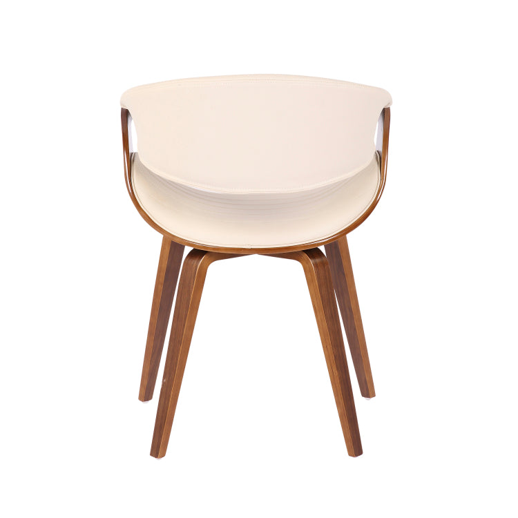 Mid Century Modern Dining Accent Chair In Walnut Wood And Cream Faux Leather