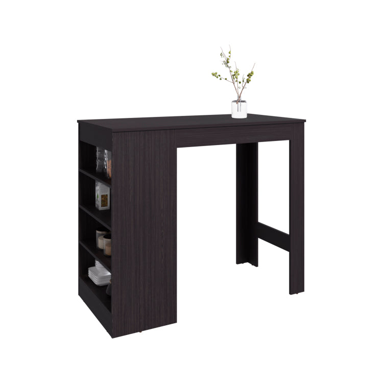 Greer Bar Table With 4 Storage Shelves, Compact Home Bar Or Kitchen Furniture, Space Saving Modern Design, Black