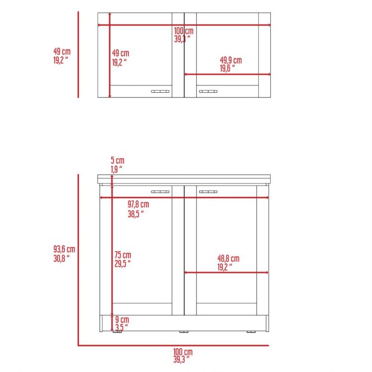 Cabinet, Two Parts Set, Light Gray