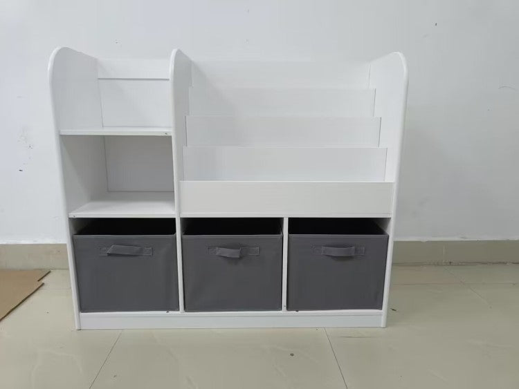 Kids Bookcase And Bookshelf, Multifunctional Bookcase With 3 Collapsible Fabric Drawers, Bookcase Display Stand, Toy Storage Organizer For Bedroom, Playroom, Hallway White Gray